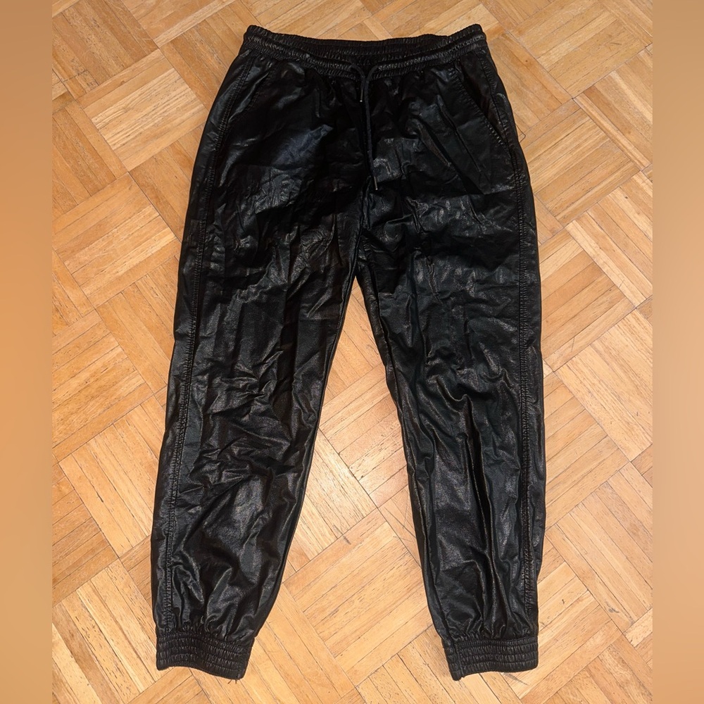 Large Black leather joggers with elasticated waist and ankle cuffs